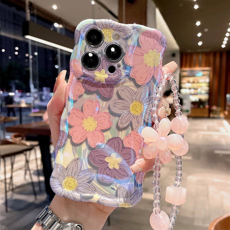 Beautiful Oil Painting Flower iPhone Case with Bracelet
