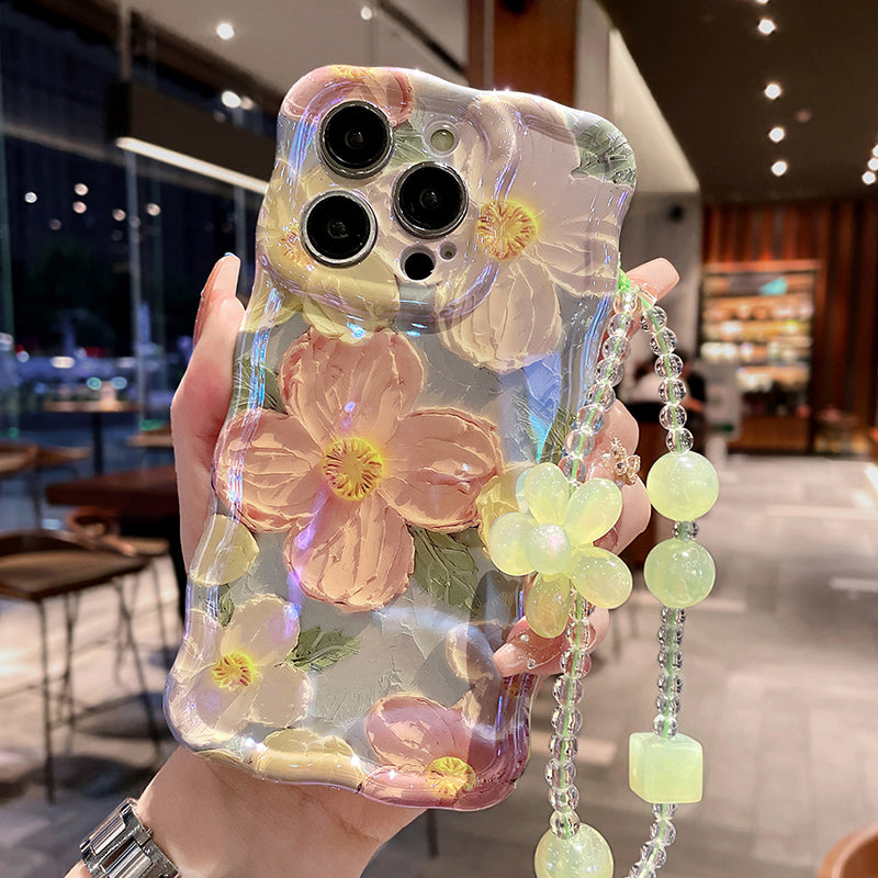 Beautiful Oil Painting Flower iPhone Case with Bracelet