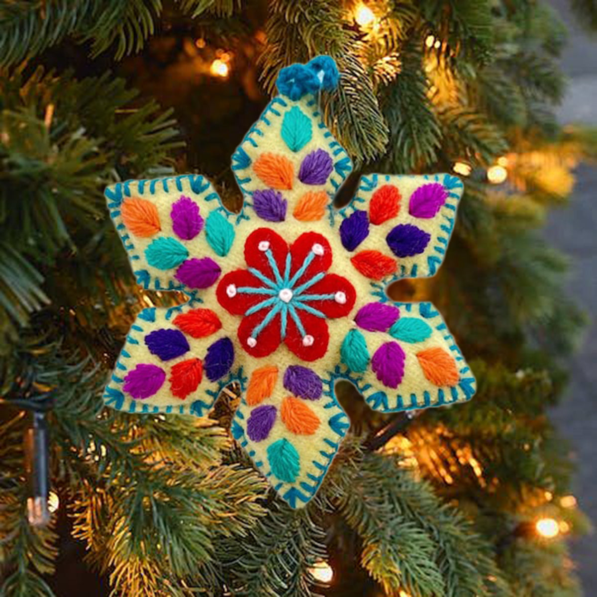 Colorful Snowflake Embroidered Wool Christmas Ornament