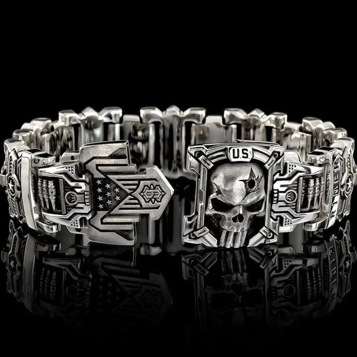 Armed Forces Destiny Struggle Skull Interlock Silver Bracelet