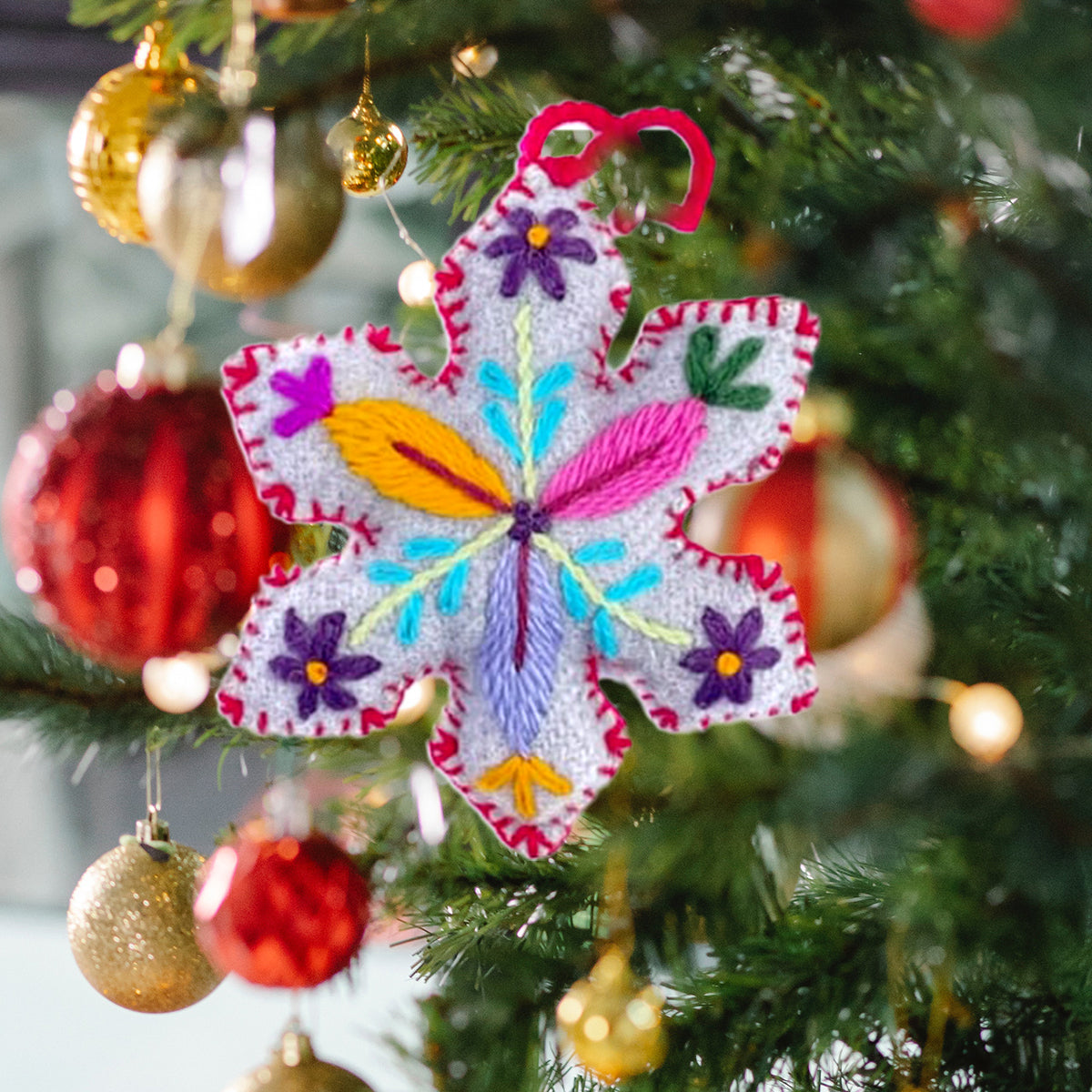 Colorful Snowflake Embroidered Wool Christmas Ornament