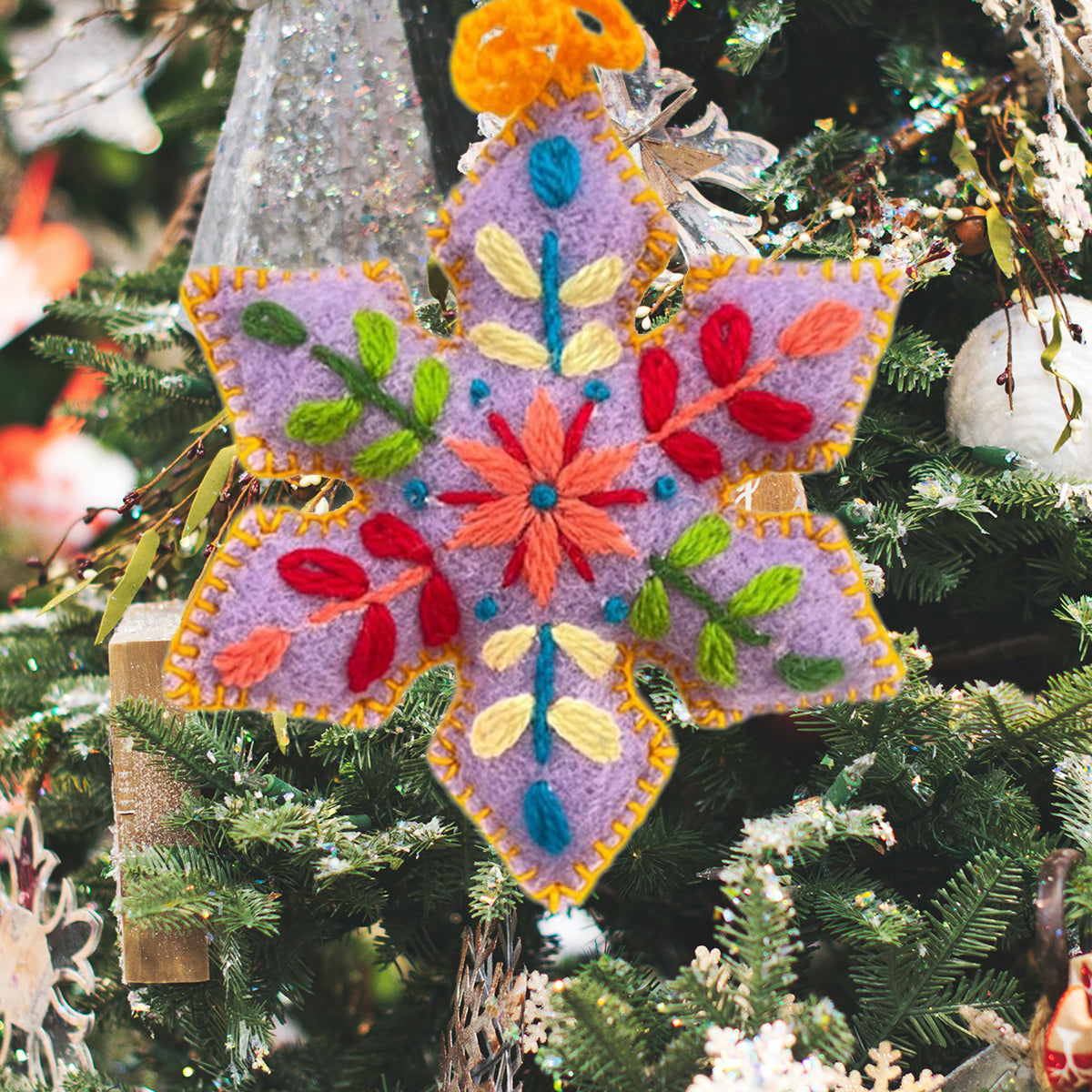 Colorful Snowflake Embroidered Wool Christmas Ornament