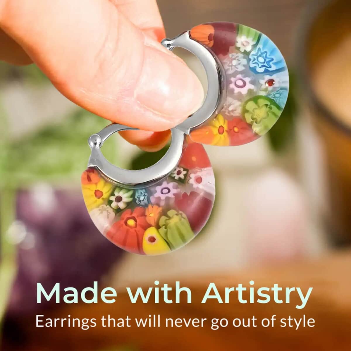 Blue Murano Style Basket Earrings in Stainless Steel