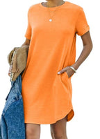 Casual Short Sleeve T-shirt Dress with Pockets