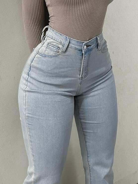 Bootcut Women Jeans Solid Color High Slim Fit Waist Stretch Casual Versatile