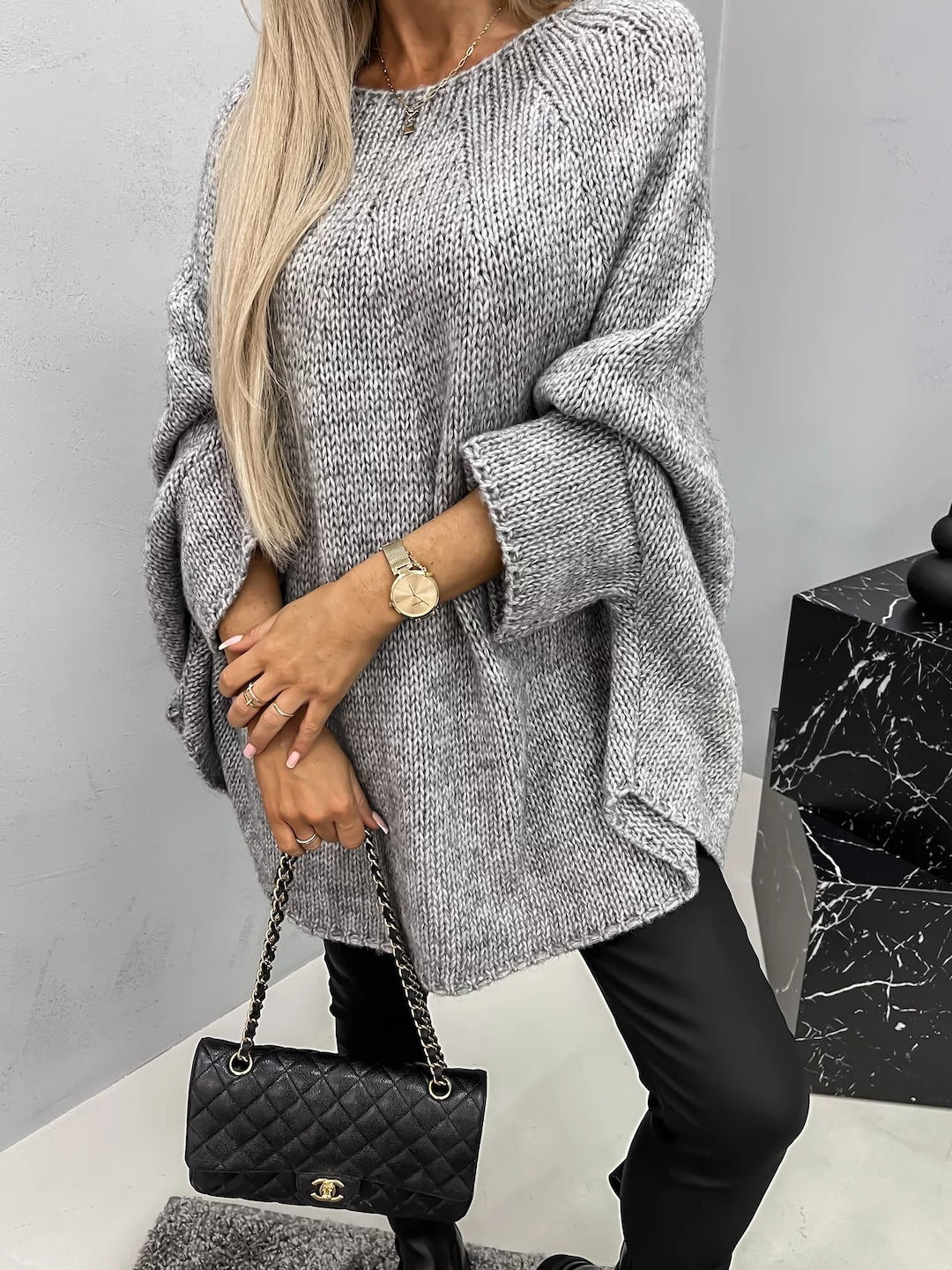 Bat Sleeve Round Neck Pullover
