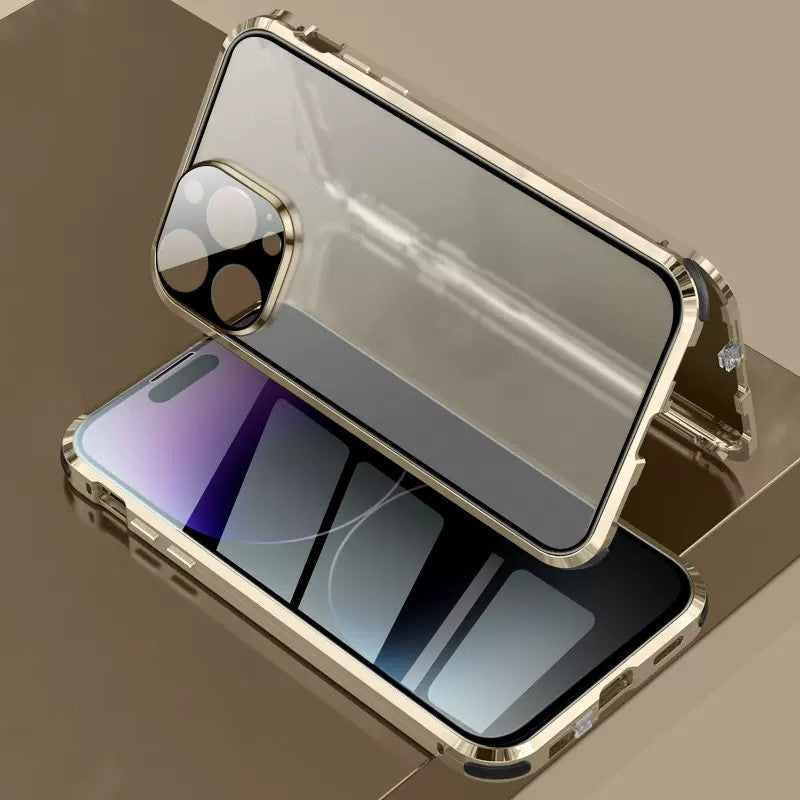 Anti-peeping Magnetic Tempered Glass Double-sided Phone Case For iPhone 11-16 Series