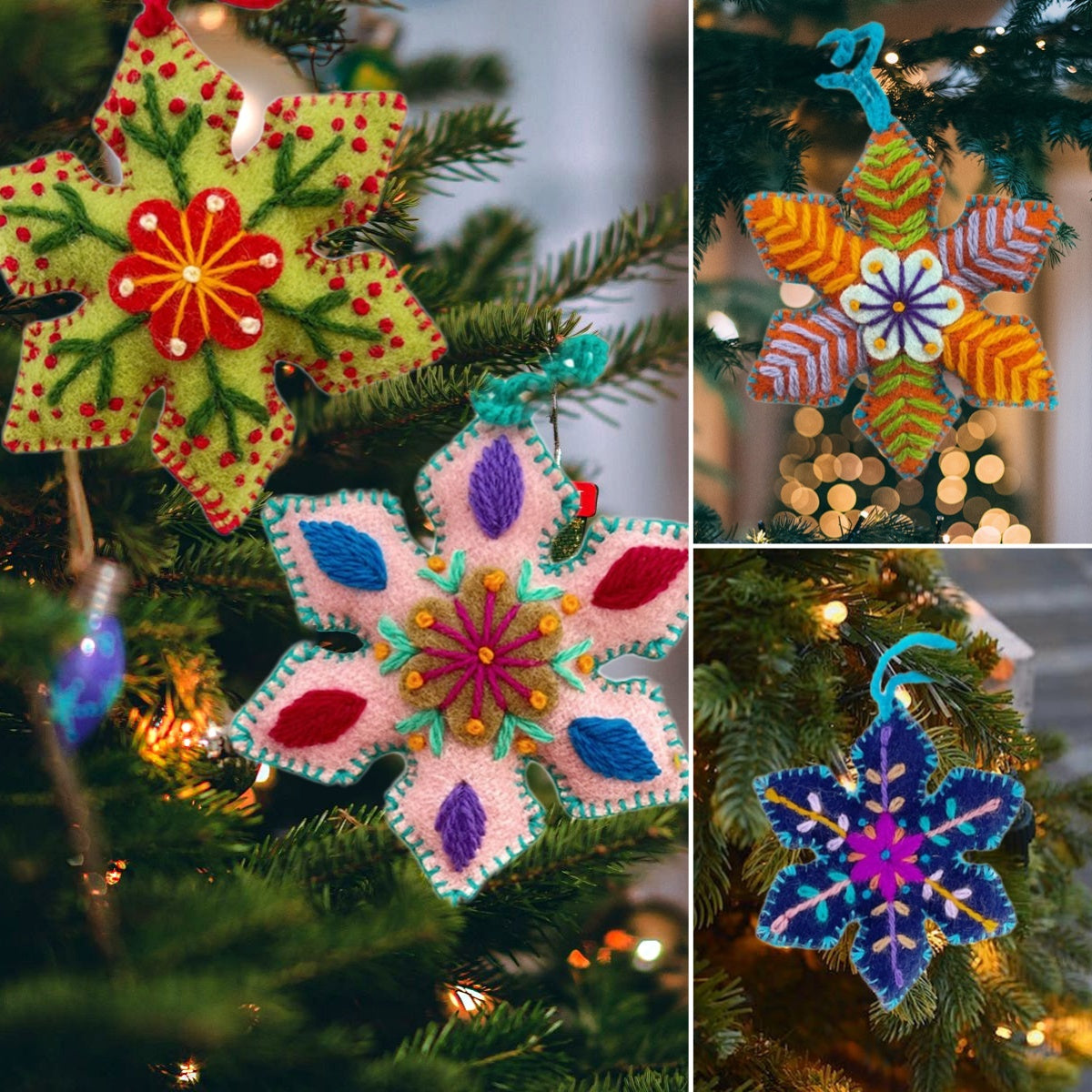 Colorful Snowflake Embroidered Wool Christmas Ornament