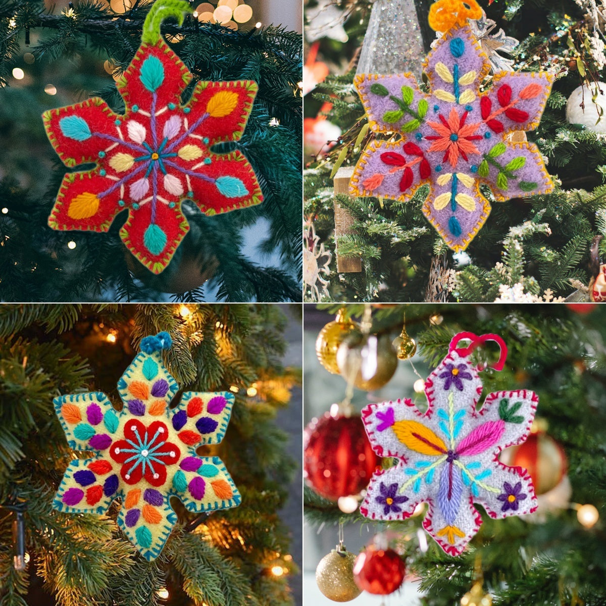 Colorful Snowflake Embroidered Wool Christmas Ornament