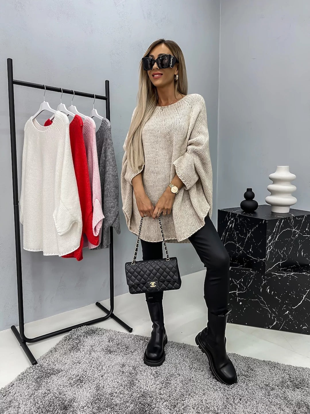 Bat Sleeve Round Neck Pullover