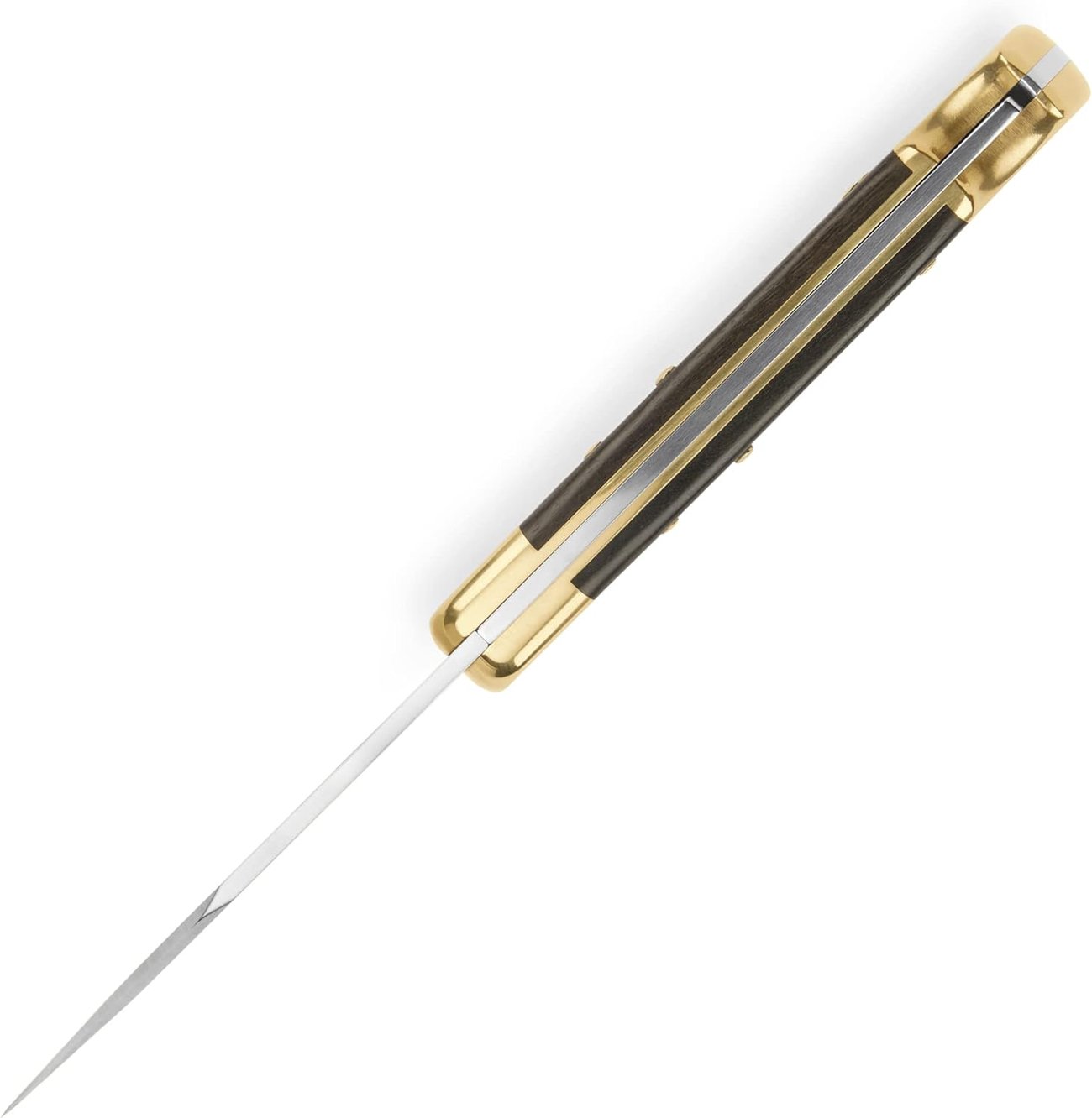 Buck 110 Folding Hunter Lock-back Knife, Brass Bolsters, Ebony Handles, 3-3/4" 420HC Blade with Leather Sheath
