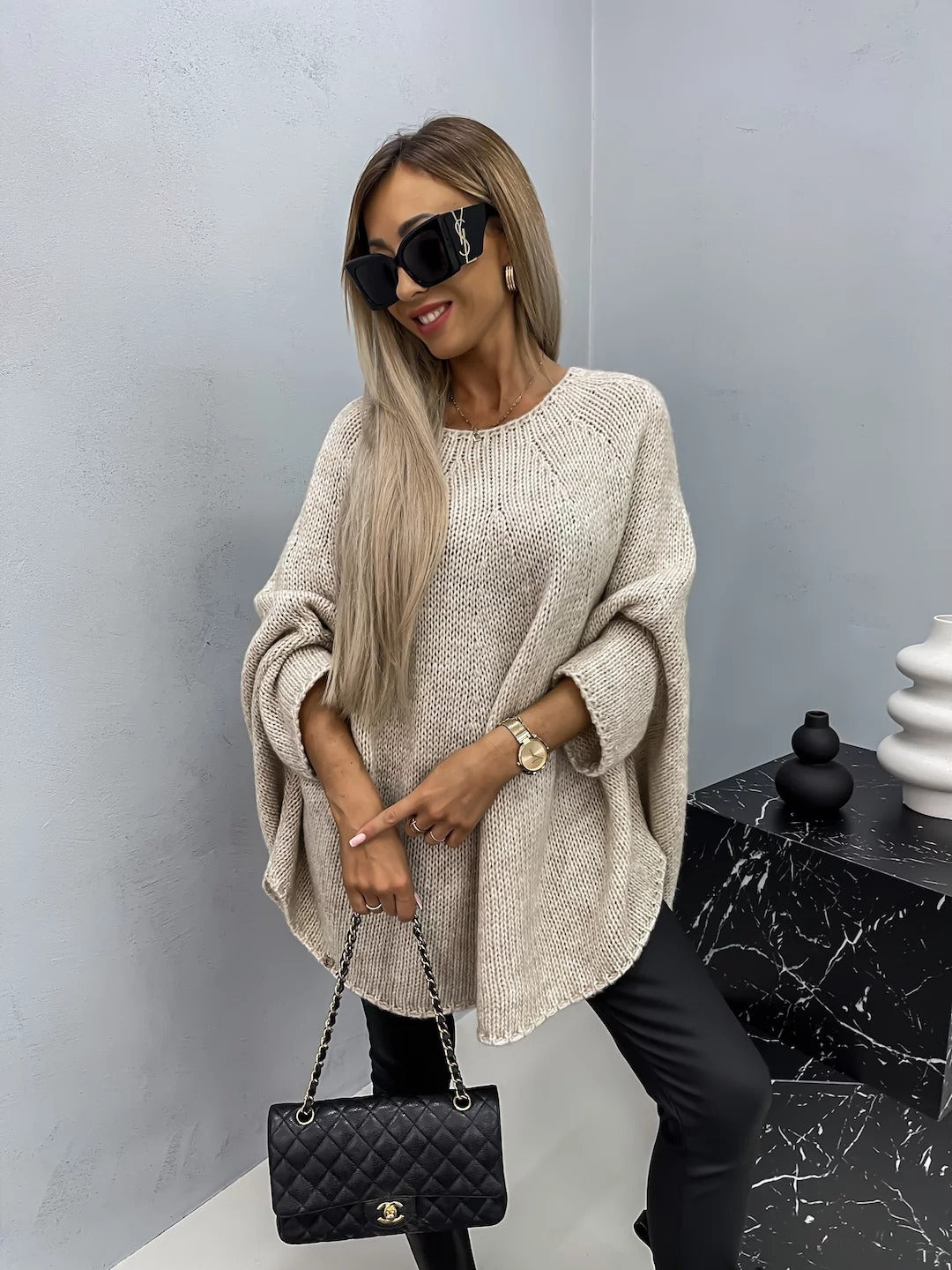 Bat Sleeve Round Neck Pullover