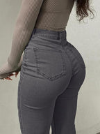 Bootcut Women Jeans Solid Color High Slim Fit Waist Stretch Casual Versatile
