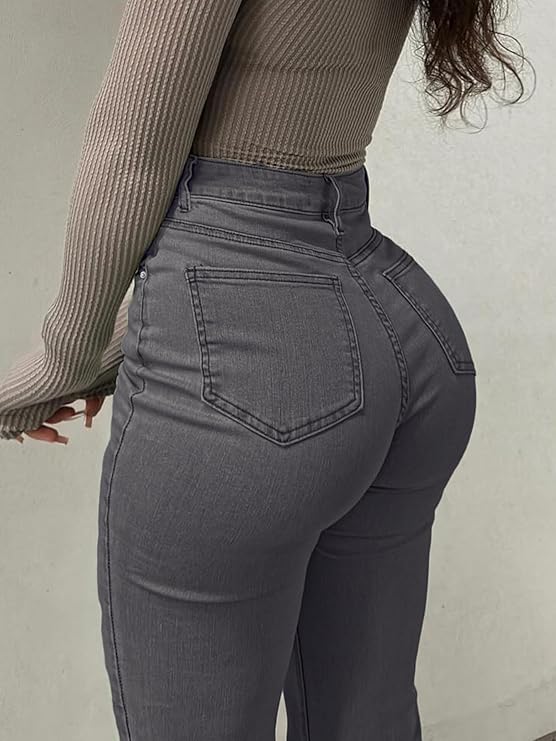 Bootcut Women Jeans Solid Color High Slim Fit Waist Stretch Casual Versatile