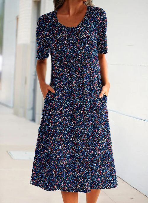 Casual Color Block Tunic Round Neckline Shift Dress