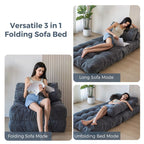 Corduroy Folding Sofa Bed, Convertible Sleeper Chair with Pillow Foldable Mattress with Back Support; Single Size