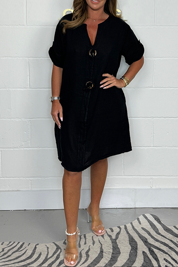 2025 New Casual Plus Size Button up Tunic Dress