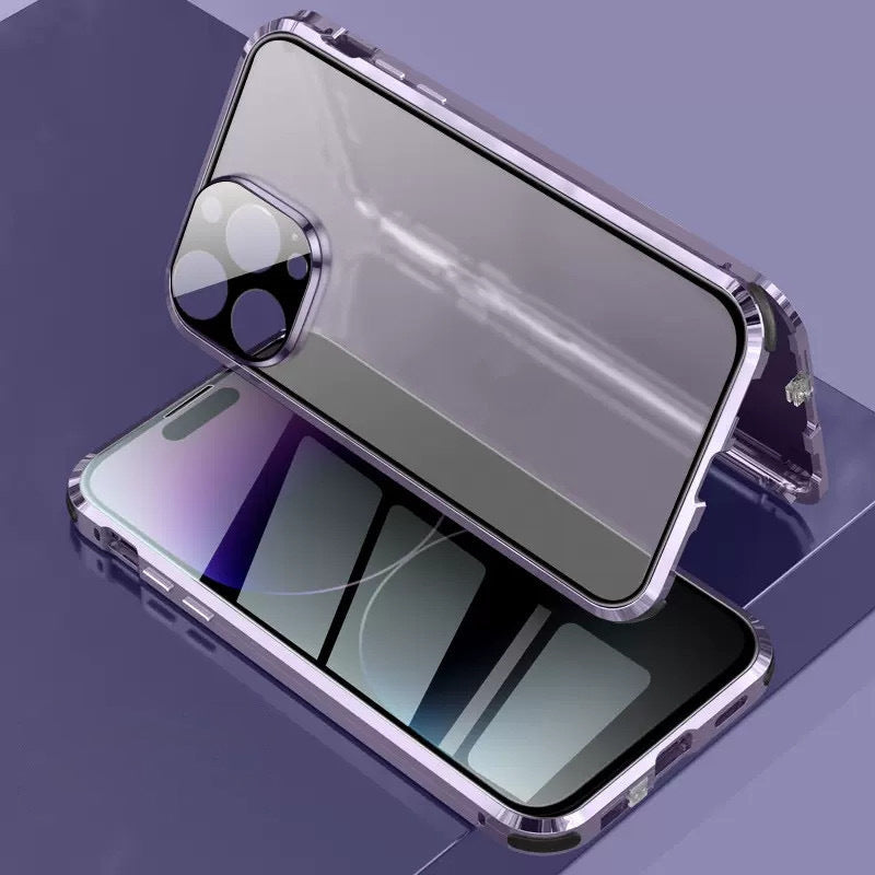 Anti-peeping Magnetic Tempered Glass Double-sided Phone Case For iPhone 11-16 Series