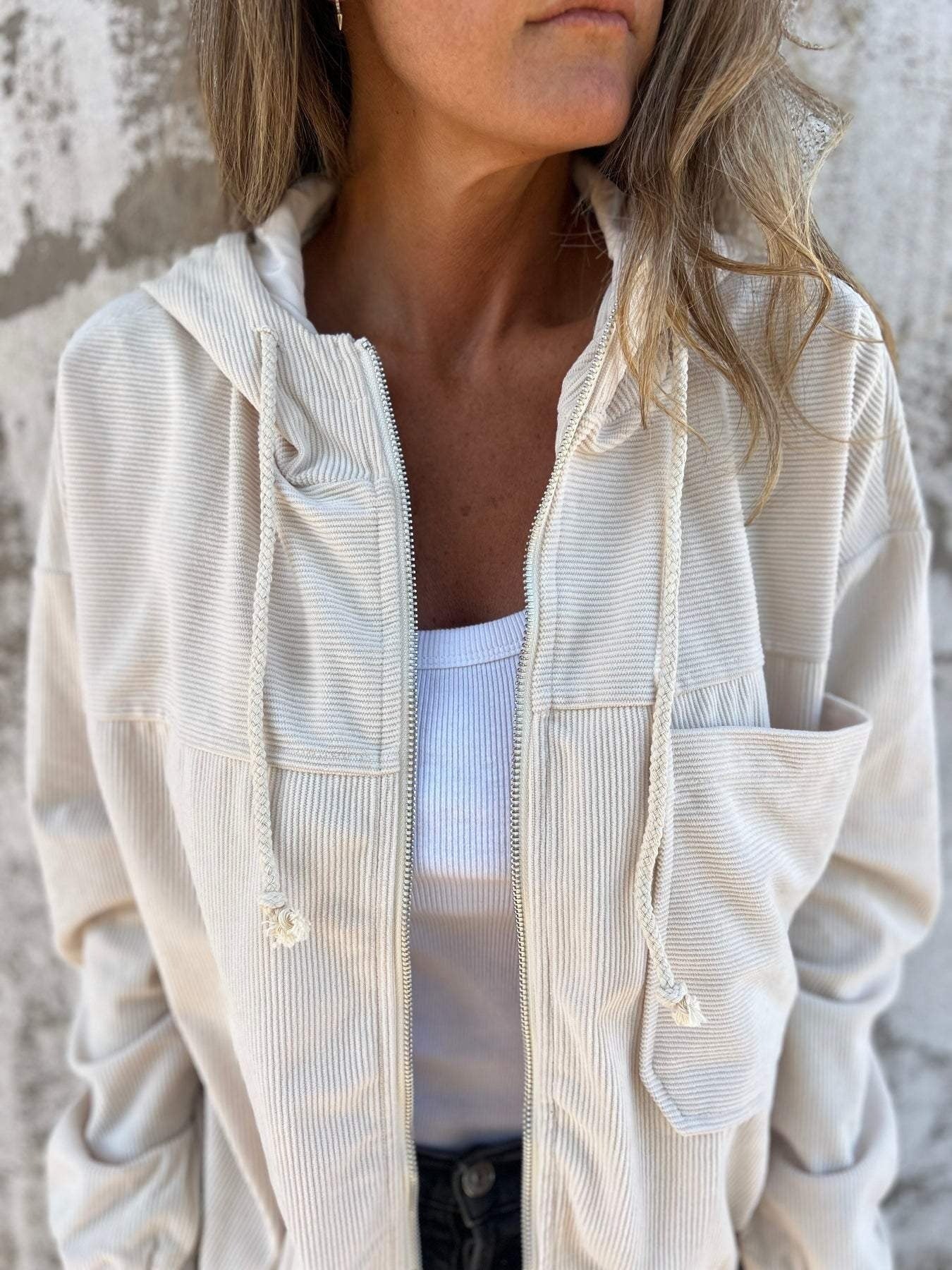 Corduroy Casual Zip Hooded Jacket