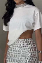 Cool Rhinestone Top And Cool Rhinestone Skirt Set