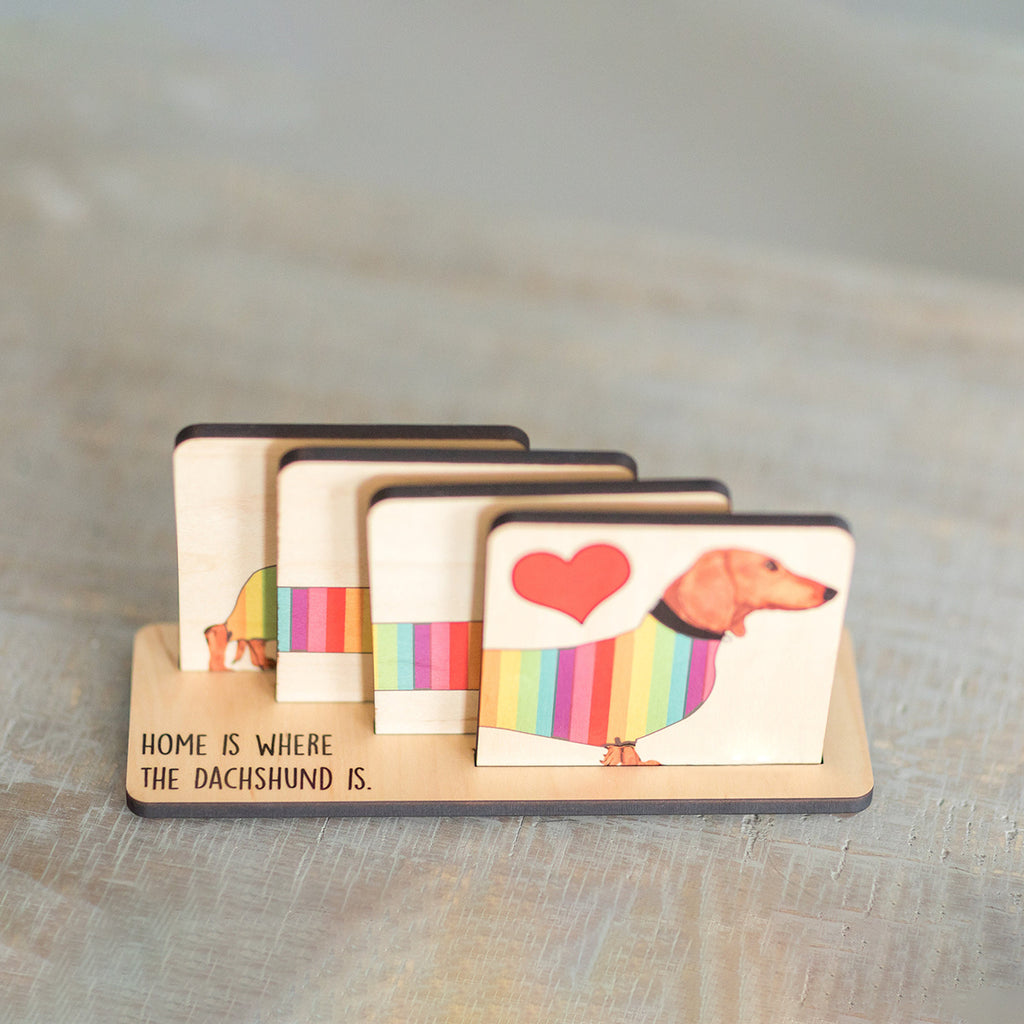 Dachshund Wood Coaster Set