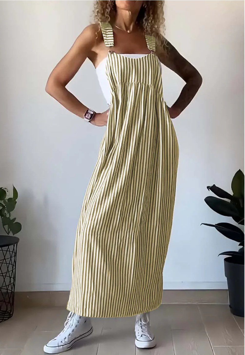 Casual striped suspender dress