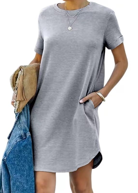 Casual Short Sleeve T-shirt Dress with Pockets
