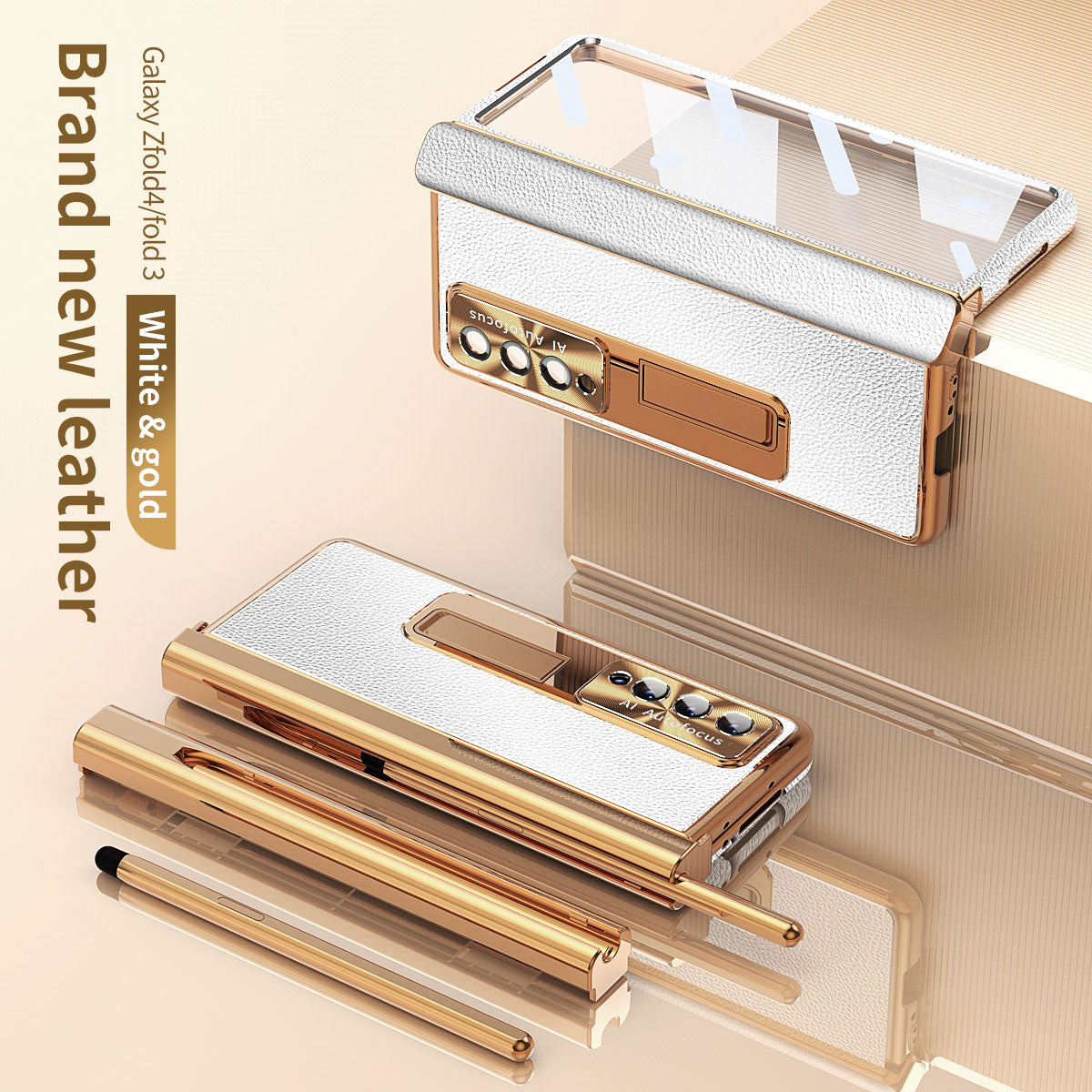 Aluminum Alloy Frame Magnetic Bracket All-Inclusive Electroplating Leather Cover For Galaxy Z Fold3 Fold4 Fold5