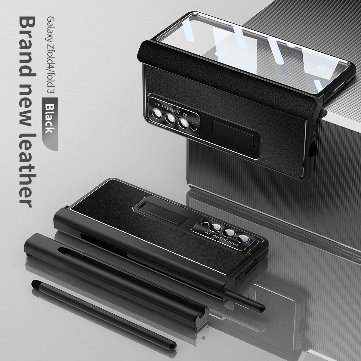 Aluminum Alloy Frame Magnetic Bracket All-Inclusive Electroplating Leather Cover For Galaxy Z Fold3 Fold4 Fold5