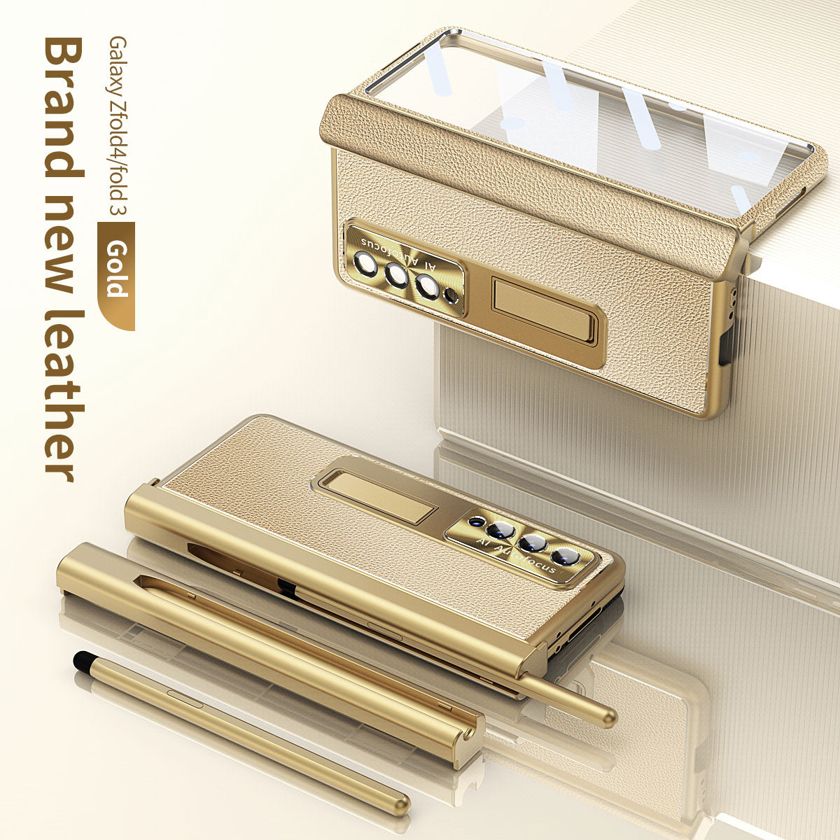 Aluminum Alloy Frame Magnetic Bracket All-Inclusive Electroplating Leather Cover For Galaxy Z Fold3 Fold4 Fold5