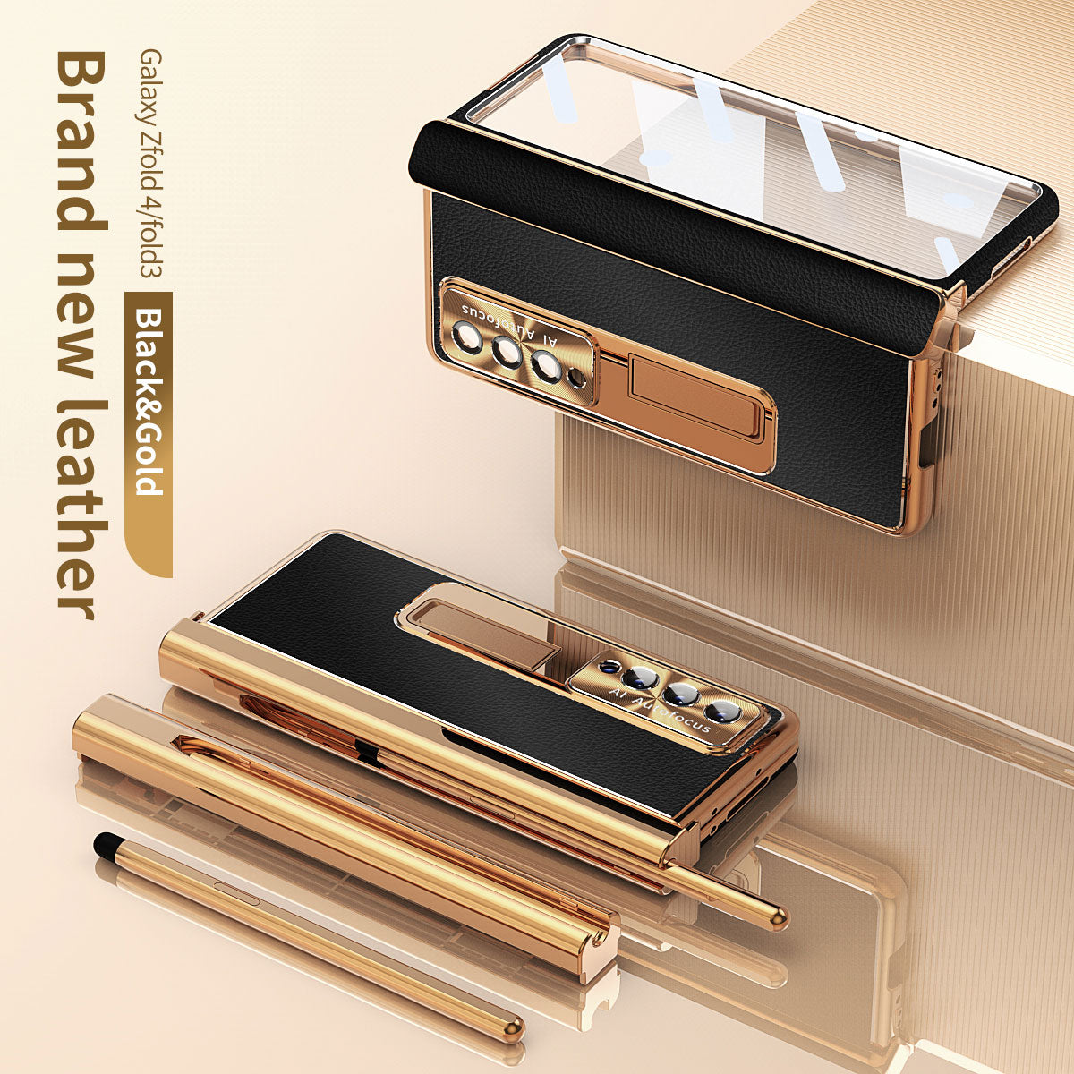 Aluminum Alloy Frame Magnetic Bracket All-Inclusive Electroplating Leather Cover For Galaxy Z Fold3 Fold4 Fold5