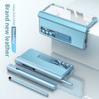 Aluminum Alloy Frame Magnetic Bracket All-Inclusive Electroplating Leather Cover For Galaxy Z Fold3 Fold4 Fold5