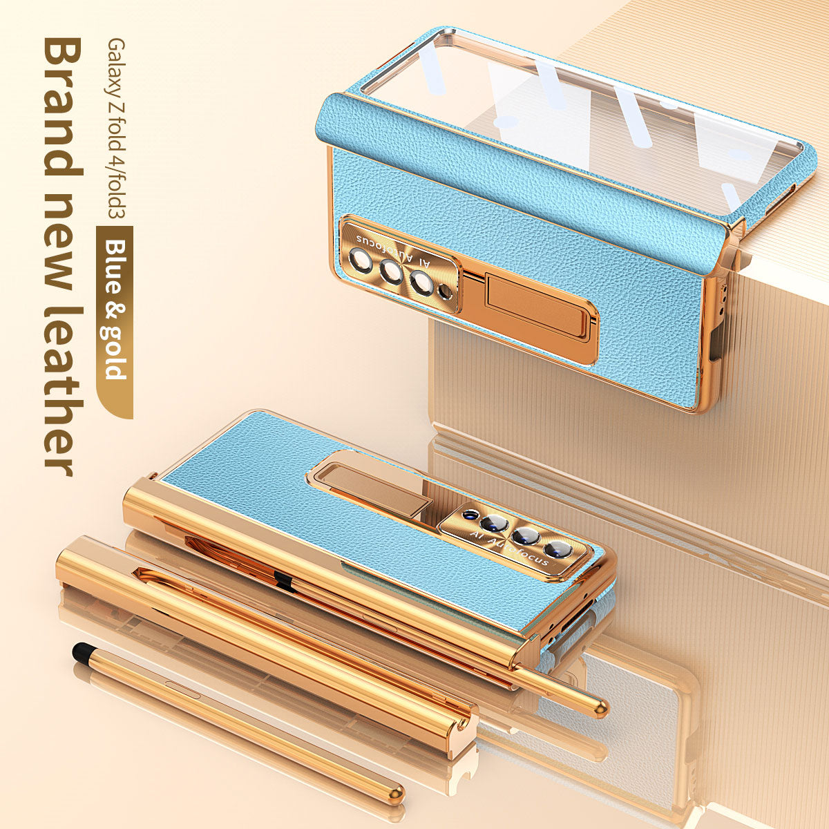 Aluminum Alloy Frame Magnetic Bracket All-Inclusive Electroplating Leather Cover For Galaxy Z Fold3 Fold4 Fold5