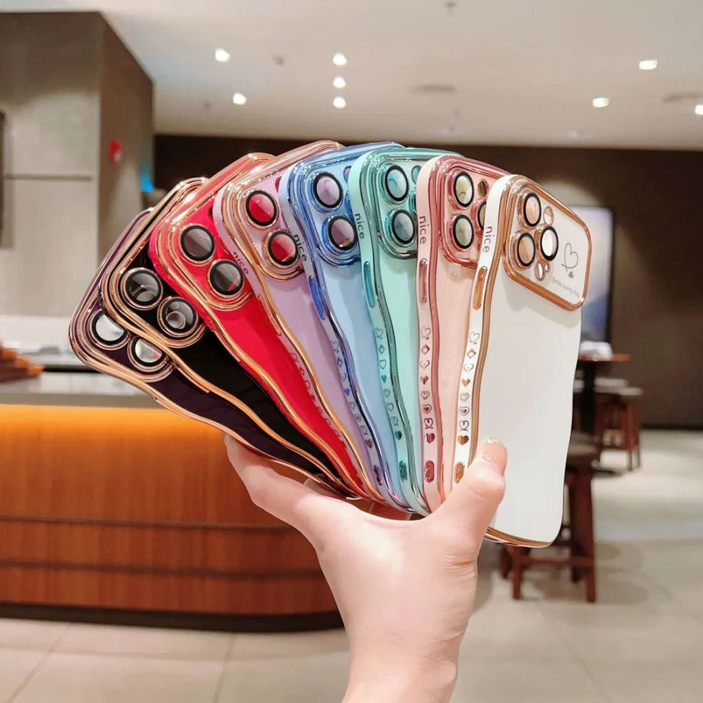 (🔥Last Day 60% OFF) - Stylish Wave Edged Electroplated Heart Lens Protector Anti-Drop Case for iPhone