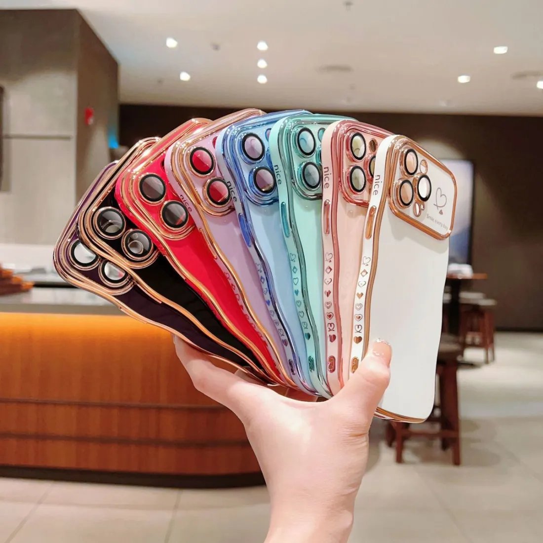 (🔥Last Day 60% OFF) - Stylish Wave Edged Electroplated Heart Lens Protector Anti-Drop Case for iPhone