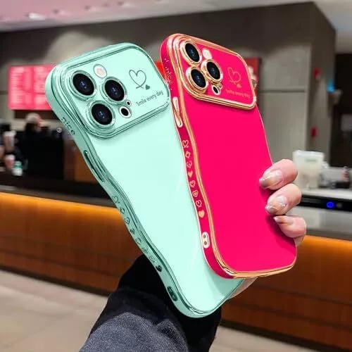 (🔥Last Day 60% OFF) - Stylish Wave Edged Electroplated Heart Lens Protector Anti-Drop Case for iPhone