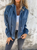 Corduroy Casual Zip Hooded Jacket