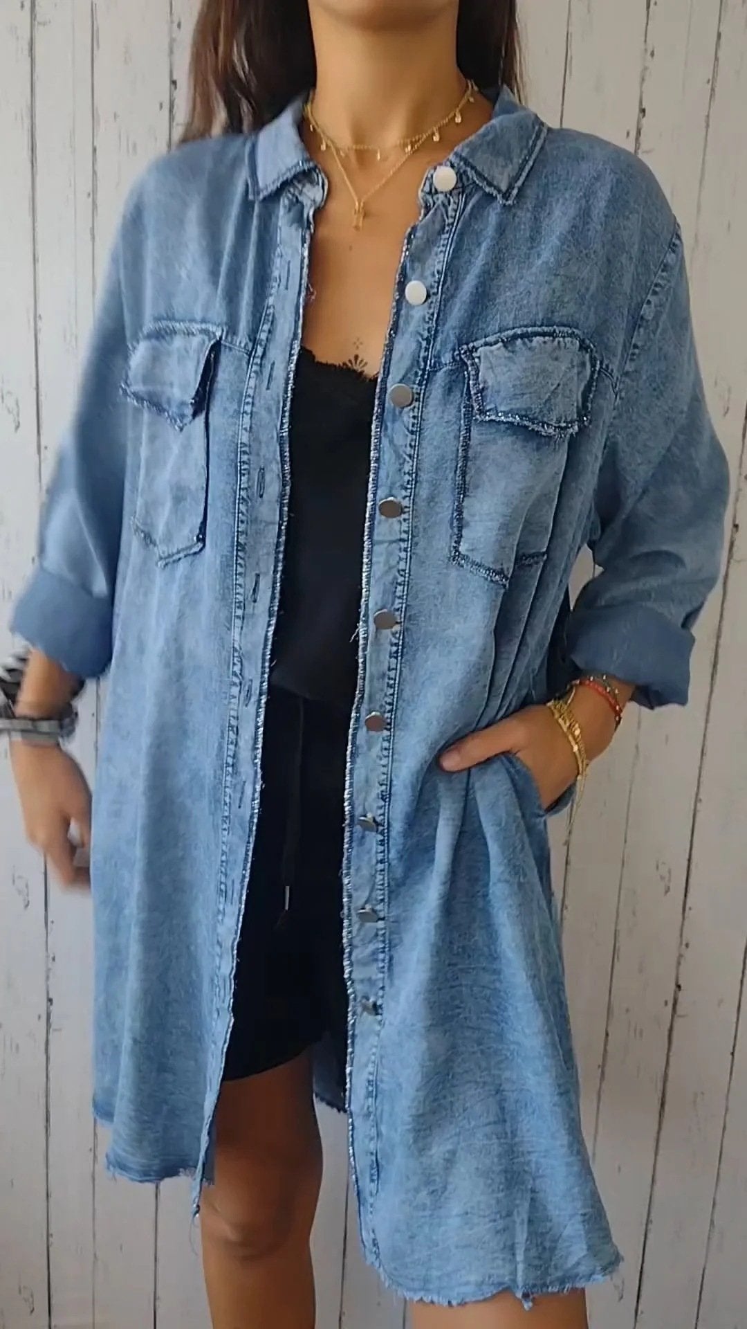 Denim Comfortable Long Coat Shirt