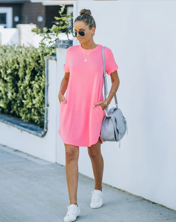 Casual Short Sleeve T-shirt Dress with Pockets