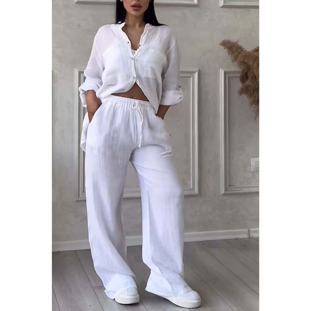 Connie | Two-piece set made of solid color cotton and linen