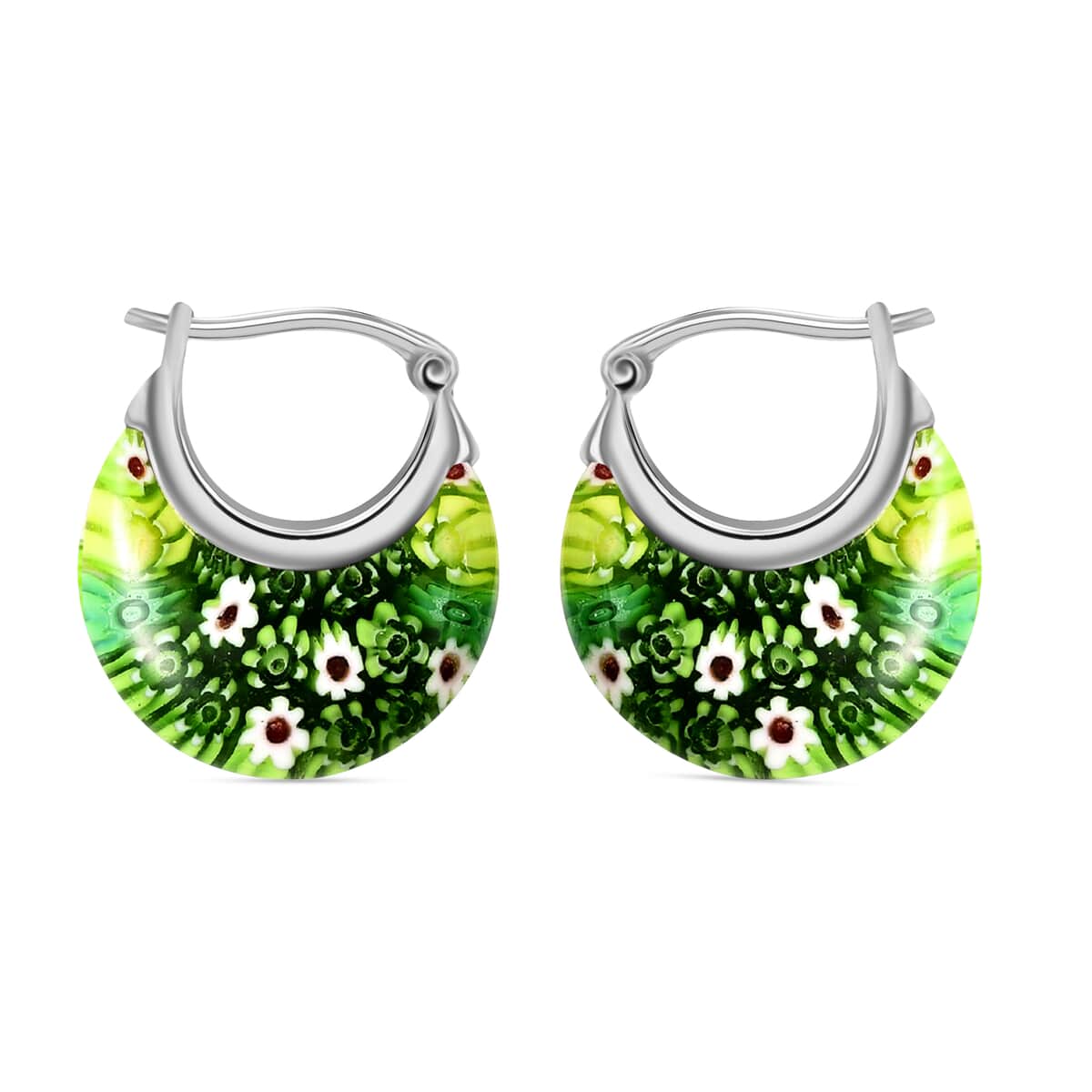 Blue Murano Style Basket Earrings in Stainless Steel