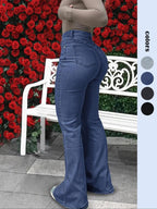 Bootcut Women Jeans Solid Color High Slim Fit Waist Stretch Casual Versatile