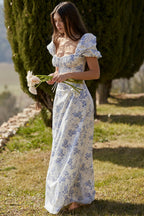 BLUE PRINT PUFF SLEEVE SUNDRESS