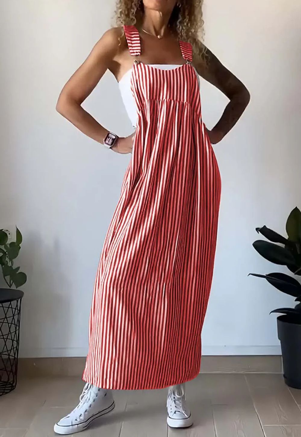Casual striped suspender dress