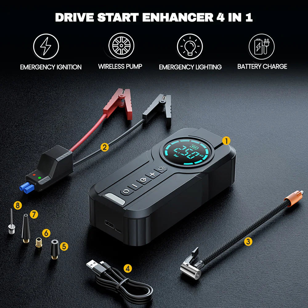 All-in-one emergency electric car jump starter air pump machine