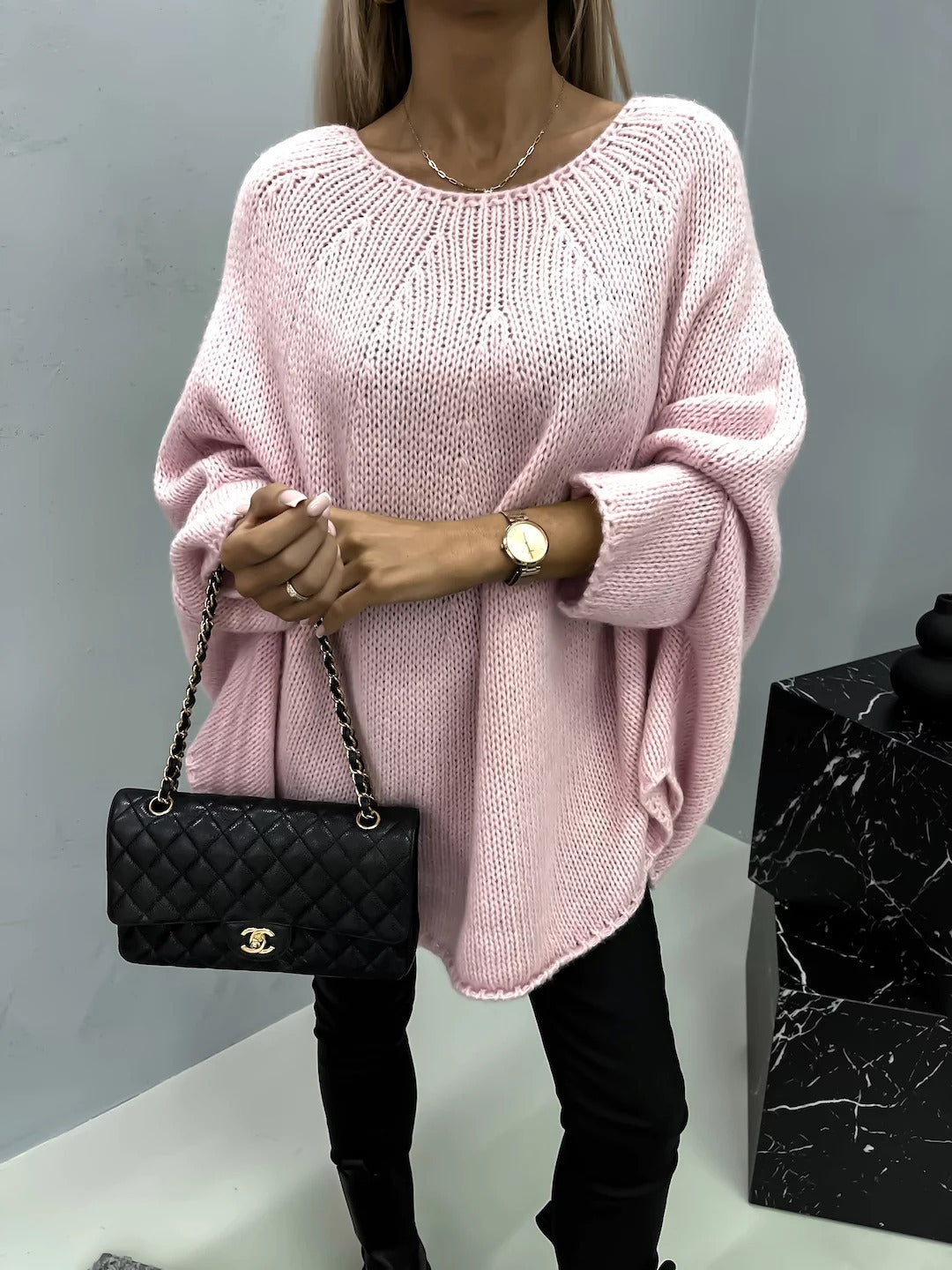Bat Sleeve Round Neck Pullover