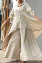 Bohemian Eyelet Embroidered Oversized Shirt and Palazzo Pants Set