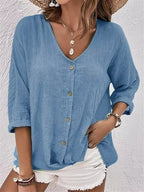 2025 New Classic Linen Blouse in Solid Color