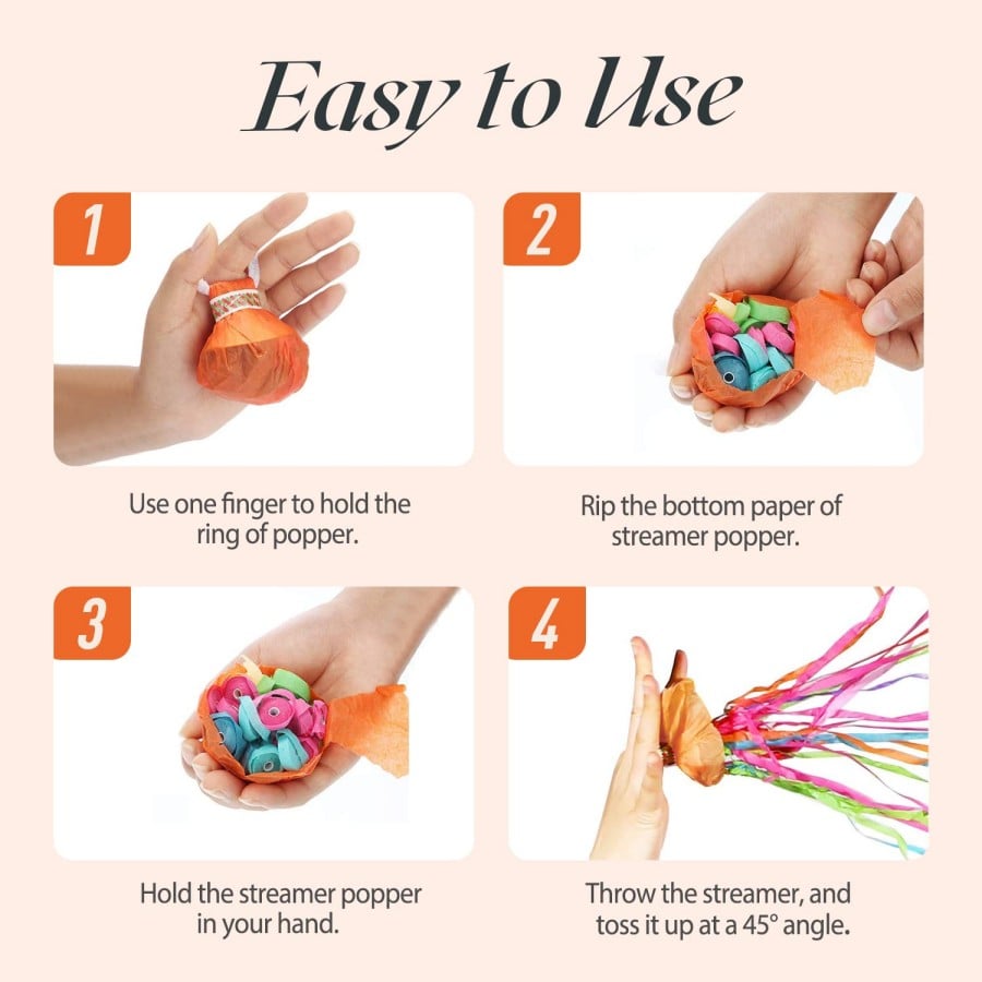 Colorful Hand Held Streamer No Mess Paper Crackers