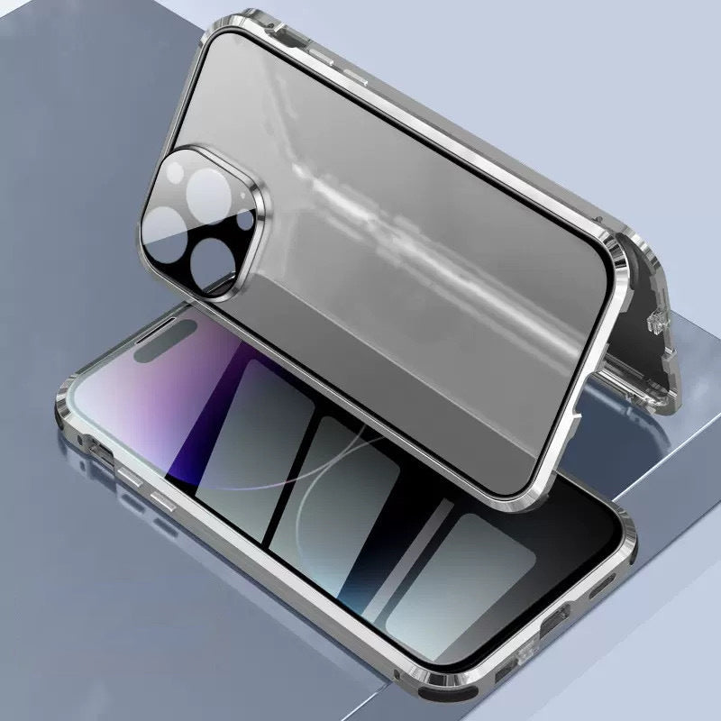Anti-peeping Magnetic Tempered Glass Double-sided Phone Case For iPhone 11-16 Series